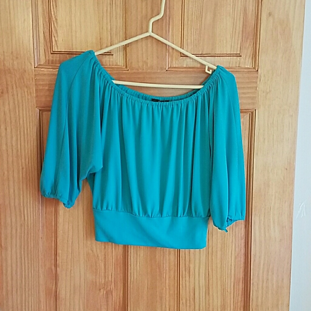 Teal off the shoulder crop top